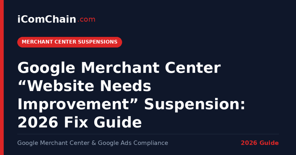 Google Merchant Center website needs improvement suspension fix guide 2026 — iComChain
